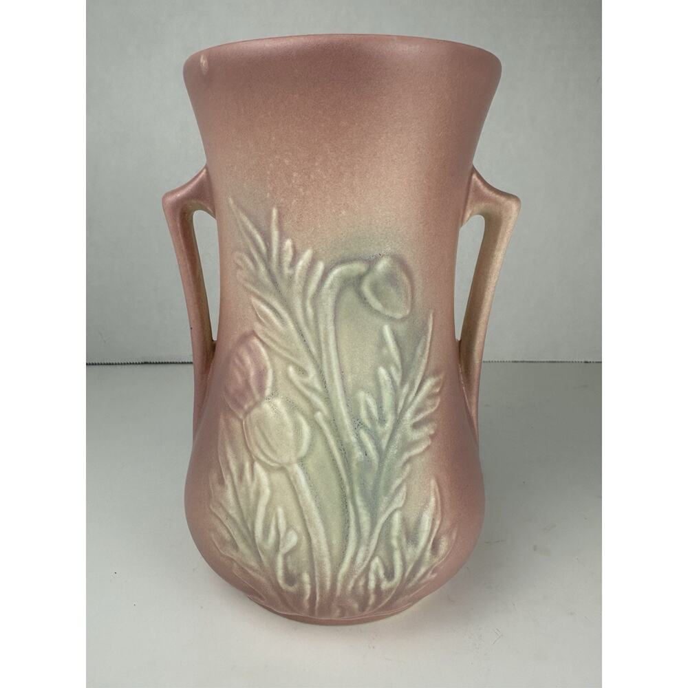 Vintage Hull Pink Vase Art Pottery Thistle Art Deco Vase 6”